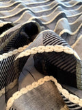 Italian Novelty Silk Organza with Woolen Striped Pattern - Black / Grey / Ivory