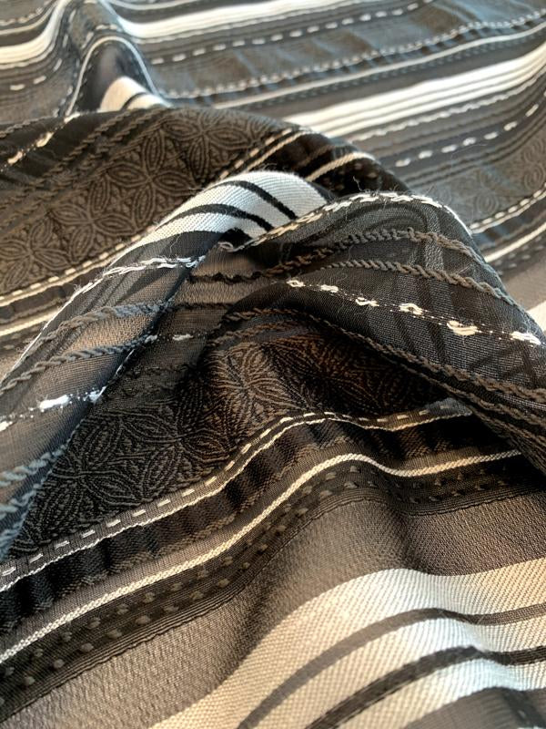 Italian Striped and Yarned Poly Rayon Organza with Ecclesiastical Design - Black / Lt Grey / Dark Grey