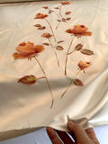 Made in France Vintage Embroidered and Hand Painted Floral Polyester Satin - Icey Beige / Hues of Orange