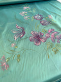 Made in France Vintage Hand Painted Floral Polyester Satin - Sea Green / Purple / Pink / Green