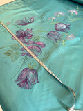 Made in France Vintage Hand Painted Floral Polyester Satin - Sea Green / Purple / Pink / Green