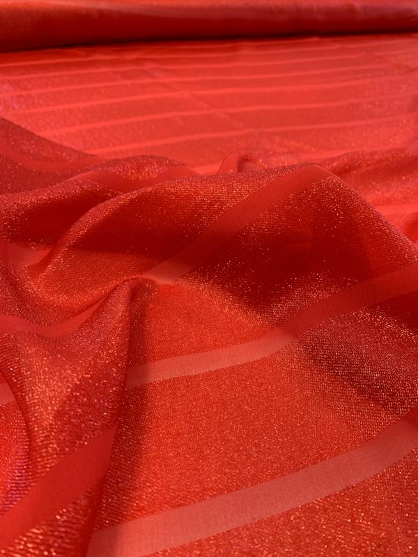 J Mendel Italian Striped Silk and Lurex Chiffon - Fire Red