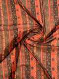 Striped and Paisley Printed Crinkled Polyester Chiffon with Lurex Threads - Paprika / Red / Maroon / Green