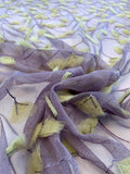 3D Embroidered and Stitched Organza on Polyester Tulle - Dusty Purple / Lime