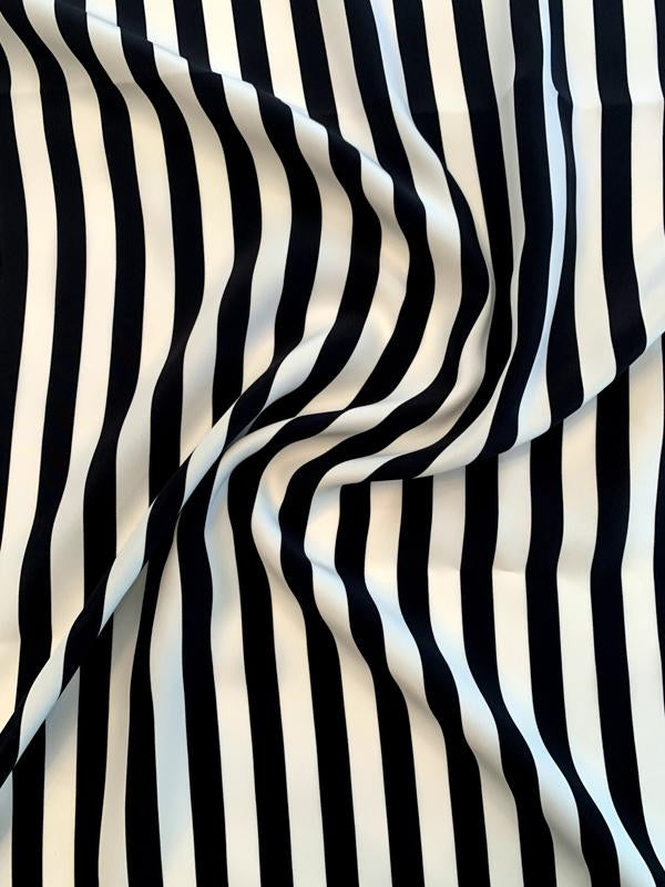 Black and Off-White Striped Silk Charmeuse
