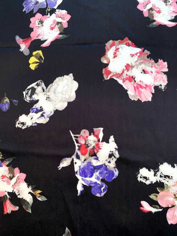 Italian Dynamic Floral Printed Silk Satin Chiffon Panel - Black / Multicolor