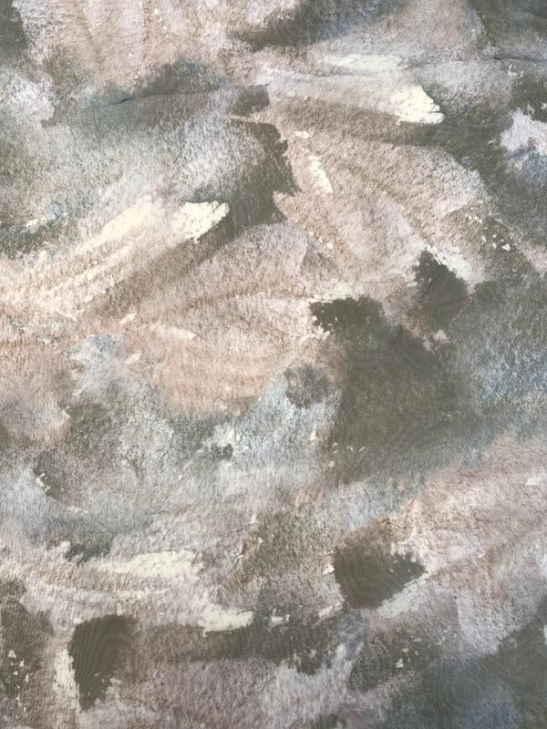 Abstract Watercolor Printed Polyester Organza - Purple / Light Taupe / Black