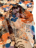 Groovy Collage Printed Silk Chiffon - Orange / Blue / Peach / Multi