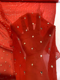Mirror Sequins Stitched on Crinkled Silk Chiffon - Red