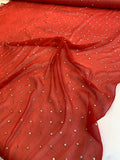 Mirror Sequins Stitched on Crinkled Silk Chiffon - Red
