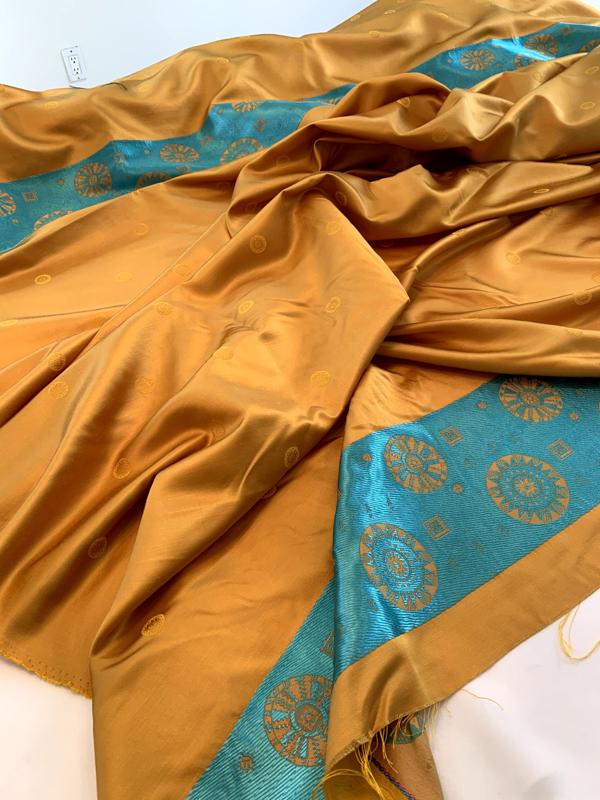 Journey to the Orient Rayon Border Pattern Panel - Mustard Gold / Turquoise