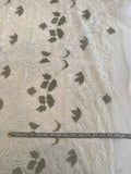 Leaf Design Embroidered Tulle - Off-White / Silver