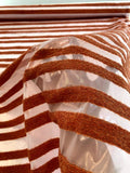Italian Chenille Horizontal Stripes on Nylon Organza - Brick Orange / Clear