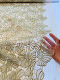 Double Scalloped Floral Embroidered Tulle with Sequins - Gold / Nude