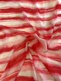 Streaked Stripes Printed Slight Crinkled Silk Chiffon - Hot Pink / Off-White