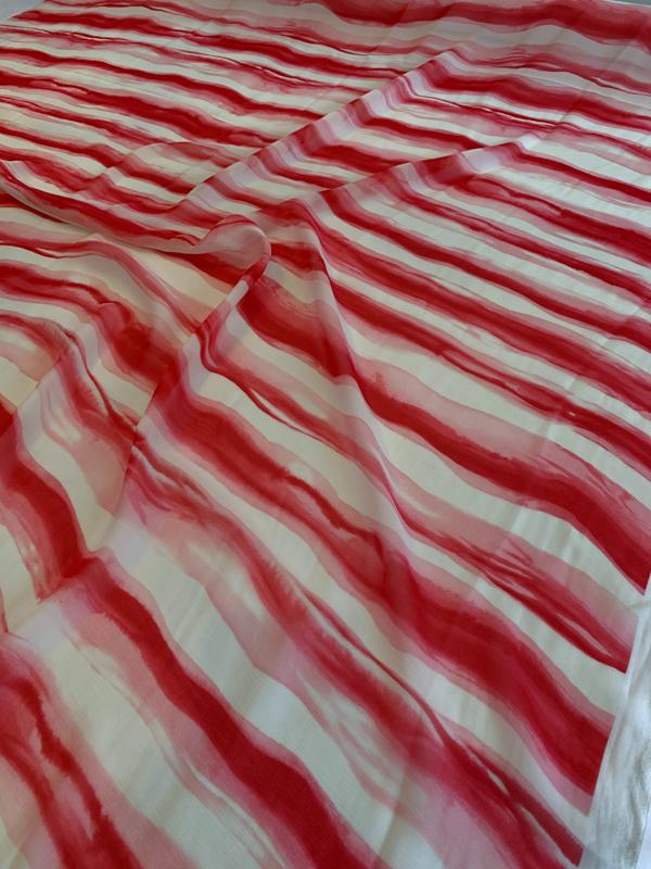 Streaked Stripes Printed Slight Crinkled Silk Chiffon - Hot Pink / Off-White