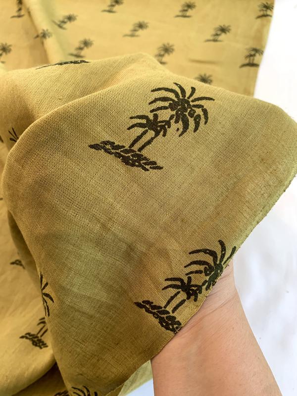 Palm Tree Printed Linen - Lt Olive / Hunter Green