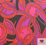 Paisley-Like Printed Silk Chiffon - Red/Pink/Black