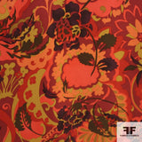 Graphic Floral Silk Printed Georgette  - Red/Orange/Brown