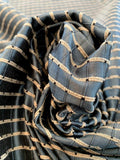 Woven Textured Windowpane Silk Taffeta - Antique Blue / Sand / Black