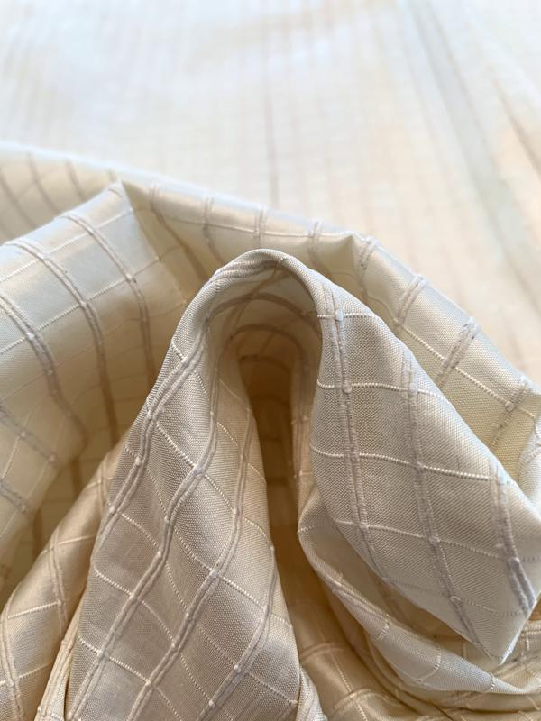Woven Textured Windowpane Silk Taffeta - Cream