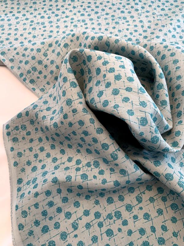Splatter Circles Printed Linen - Cool Blue / Turquoise - Fabric by the Yard Splatter Circles Printed Linen - Cool Blue / Turquoise - Fabric by the Yard