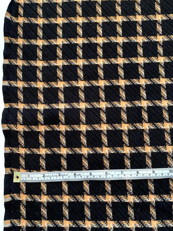Italian Windowpane Pattern Virgin Wool Suiting - Black/Orange/Off-White ...