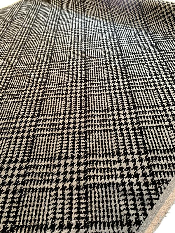 Italian Diagonal Glen Plaid Flocked Wool Flannel Gabardine - Grey / Black