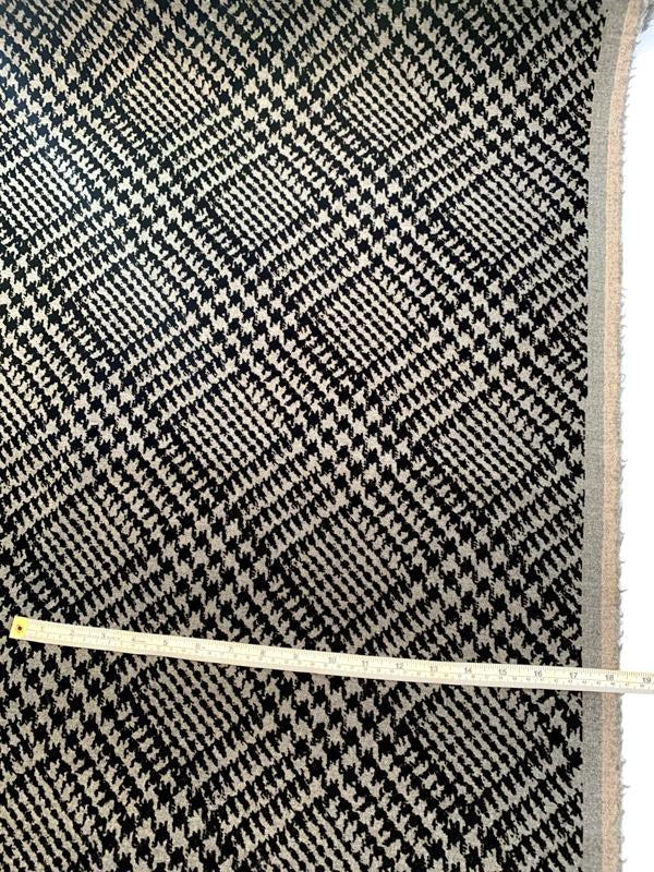 Italian Diagonal Glen Plaid Flocked Wool Flannel Gabardine - Grey / Black