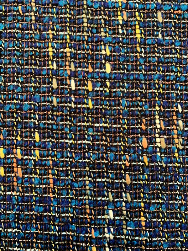 Italian Wool Blend Tweed - Blue / Yellow / Coral / Copper / White