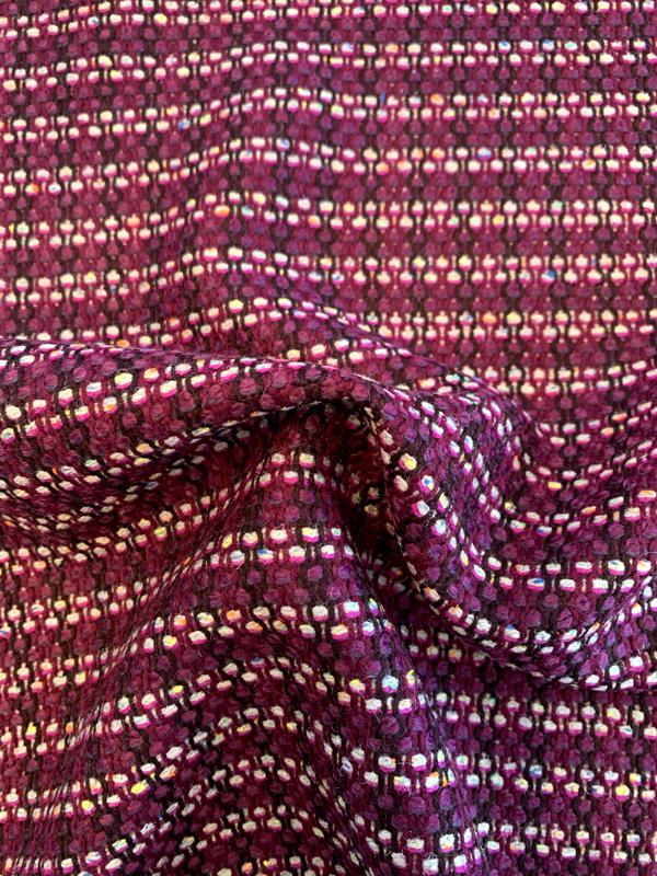 Italian Woven Striped Virgin Wool Blend Tweed - Grape Purple / Periwinkle / Black