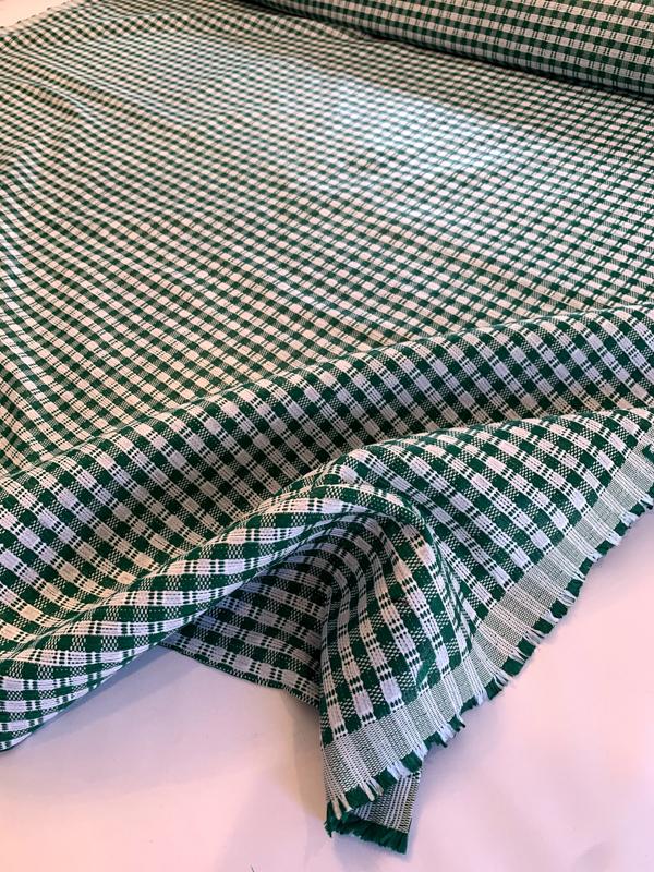 Italian Striped and Gingham Suiting with a Glossy Finish - Green / White
