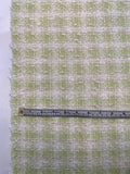 Italian Gingham Cotton Blend Boucle Tweed with Shimmer Threads - Celery Green / Off-White