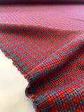 Italian Boxy Houndstooth Jacket Weight Wool Tweed - Red / Postal Blue