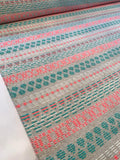 French Modern Aztec Inspired Design Cotton Blend Suiting - Turquoise / Neon Pink / Grey