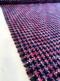 Italian Woven Thick Yarn Houndstooth Design Jacket Weight Wool Tweed- Navy / Pinks / Purples