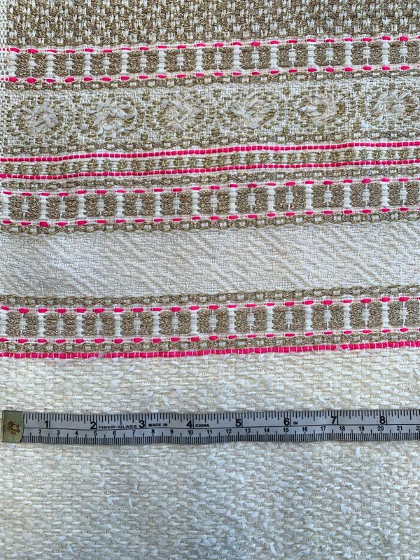 Italian Glam Boucle Tweed with Boho Chic Pattern - Off-White / Hot Pink / Gold