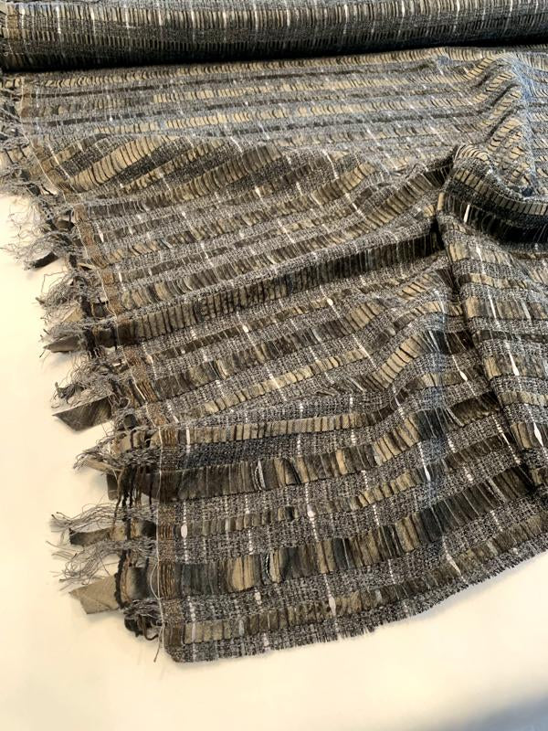 Italian Novelty Tweed Boucle with Interlooping Velvet Stripes - Shades ...