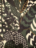 Italian Abstract Leaf Collage Printed Wool Rayon Challis - Army Green / White / Caramel / Charcoal