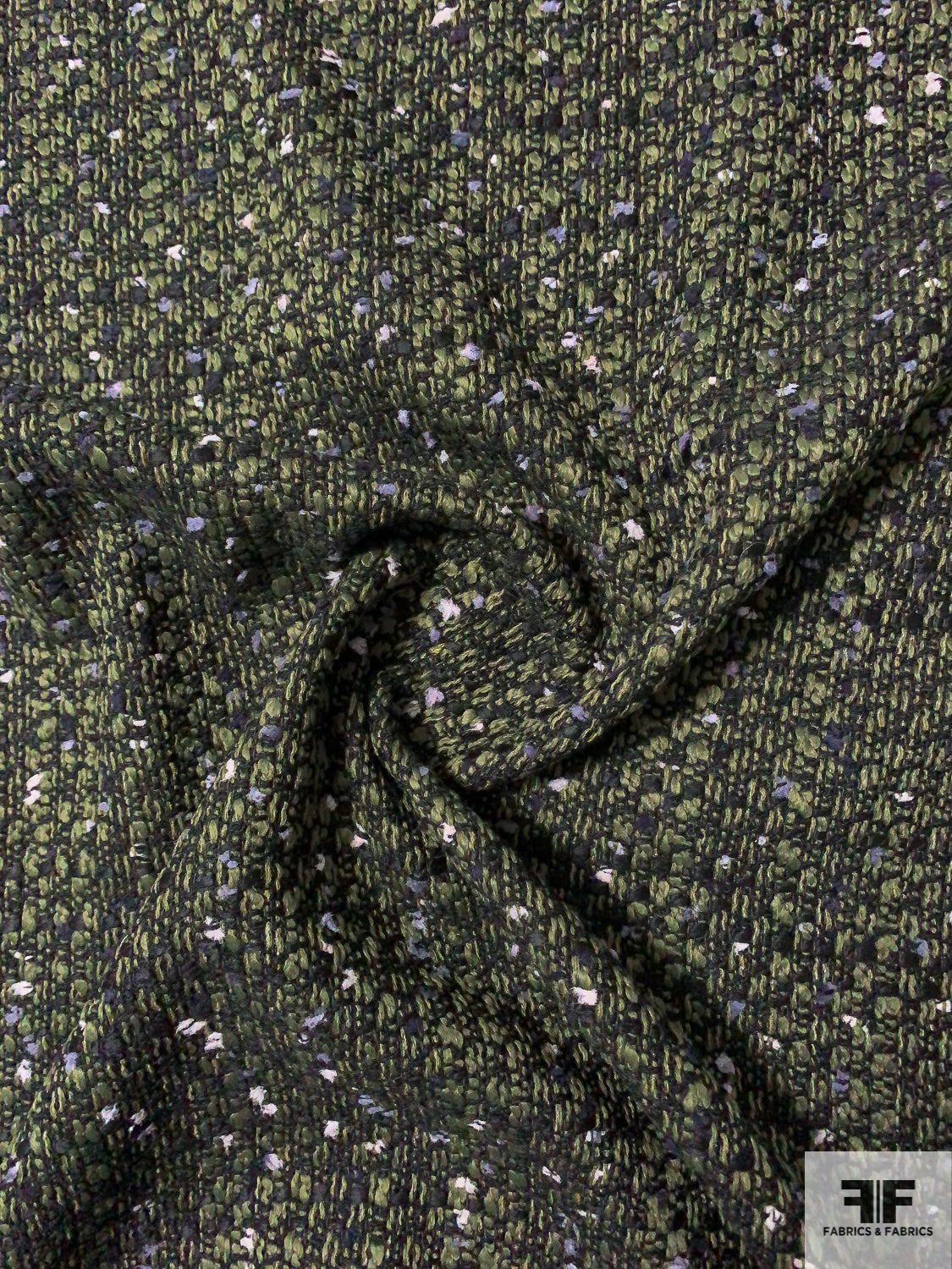 Italian Classic Boucle Tweed Jacket Weight Wool Blend - Army Green / Black / Grey