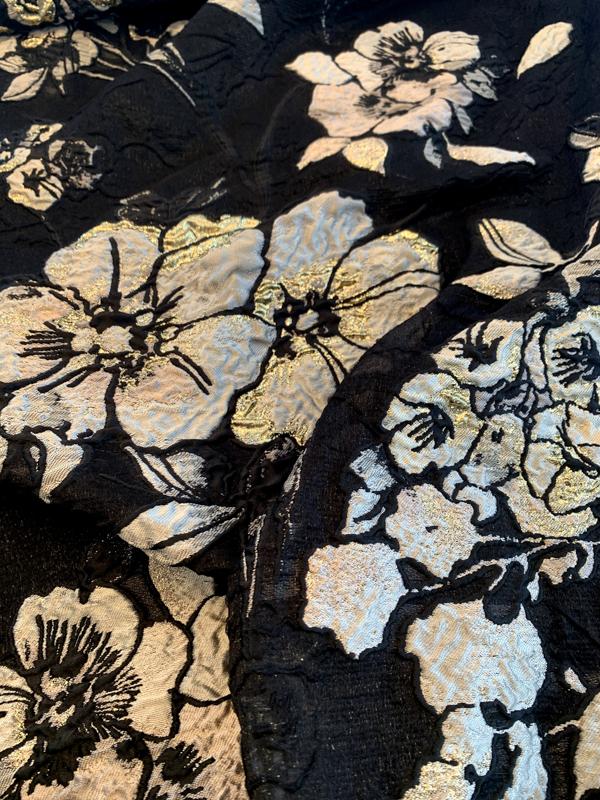 Lela Rose Couture Floral with Metallic Fil Coupé - Black / Gold