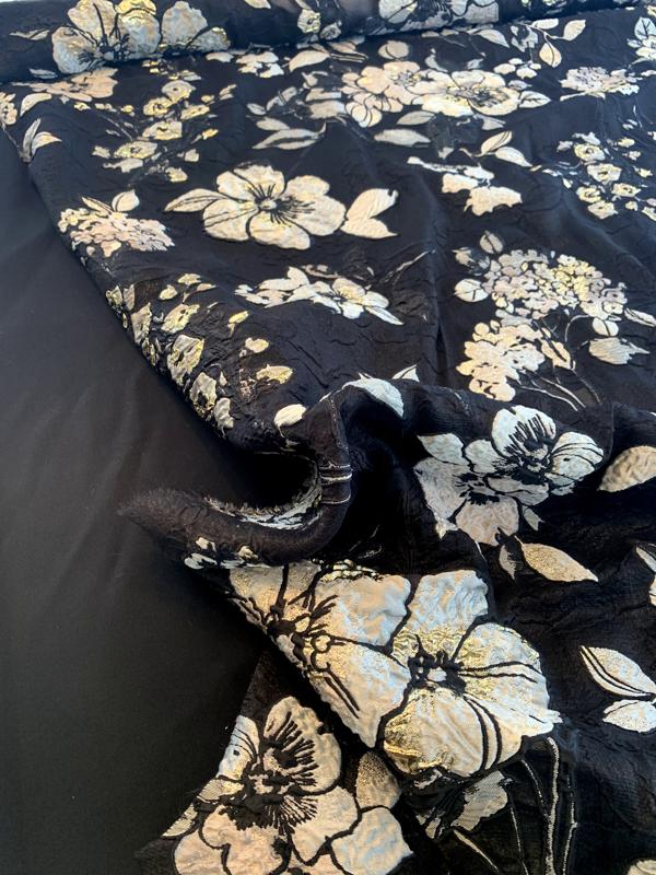 Lela Rose Couture Floral with Metallic Fil Coupé - Black / Gold