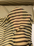 Horizontal Striped Printed Silk Chiffon - Black / Khaki Gold