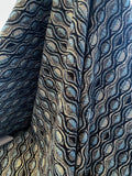 Italian Wavy Geometric Woven Wool Suiting - Navy / Blue / Grey
