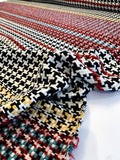 Italian Houndstooth and Striped Woven Suiting - Black / White / Yellow / Red / Teal