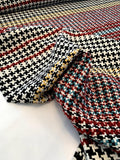 Italian Houndstooth and Striped Woven Suiting - Black / White / Yellow / Red / Teal