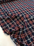 Italian Chanel-Look Plaid Boucle Tweed - Navy / Red / Off-White
