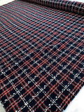 Italian Chanel-Look Plaid Boucle Tweed - Navy / Red / Off-White