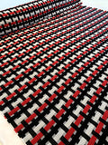 Italian Modern Basketweave Look Suiting - Red / Black / White