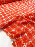 Made in England Loosely Woven Houndstooth Tweed - Vibrant Orange / Coral / White